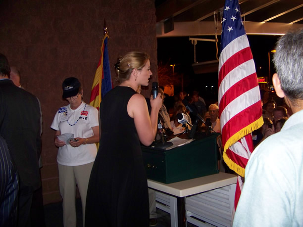 Ruth speaking at a political event